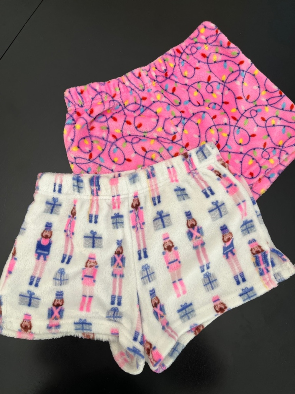 Girls Plush Holiday Shorts - Pink & White Nutcracker Print